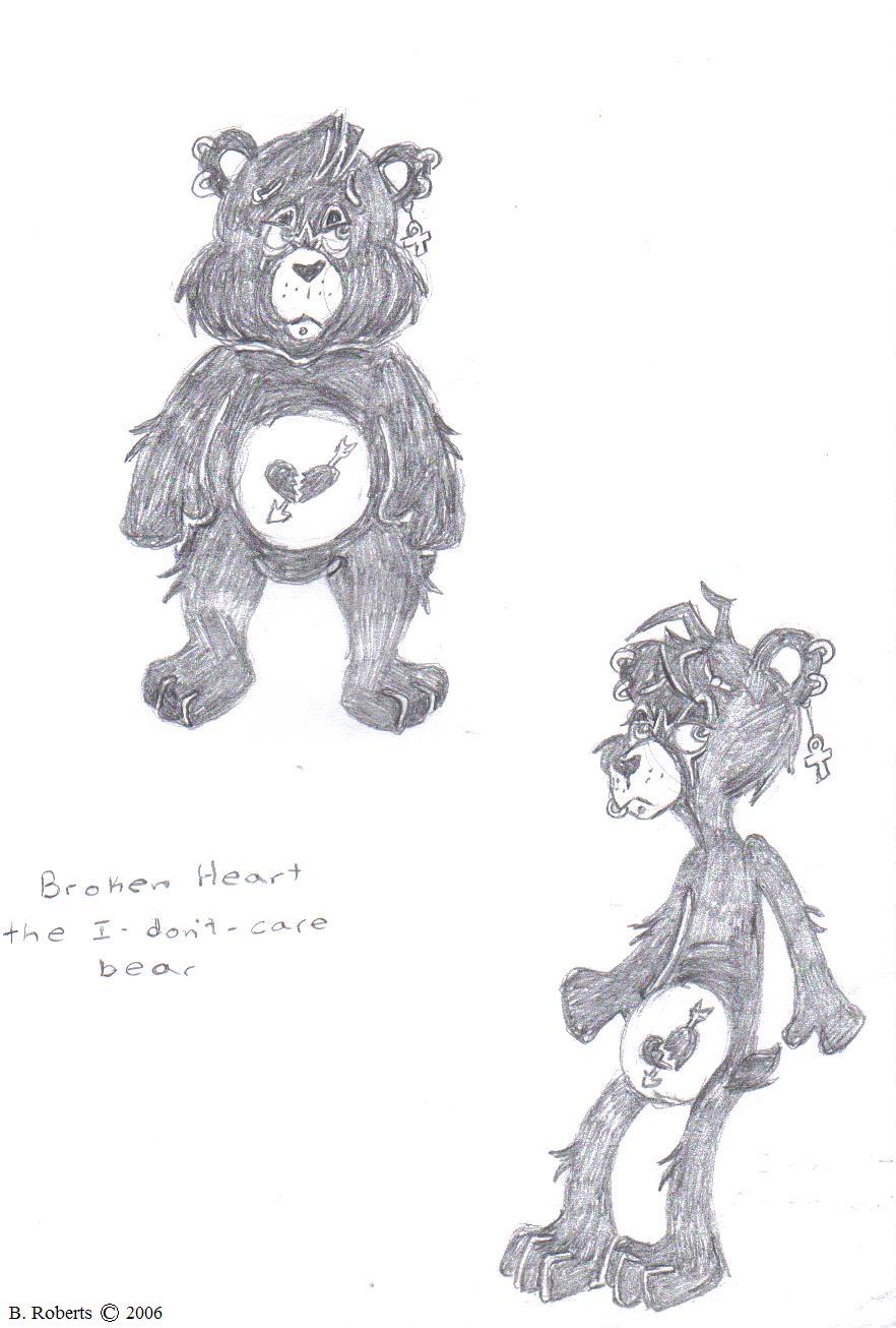 Broken Heart, the I-don't-care bear by flammingcorn