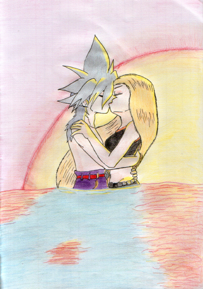Sun Set+ Kai and Zerra kissing by freyaloi