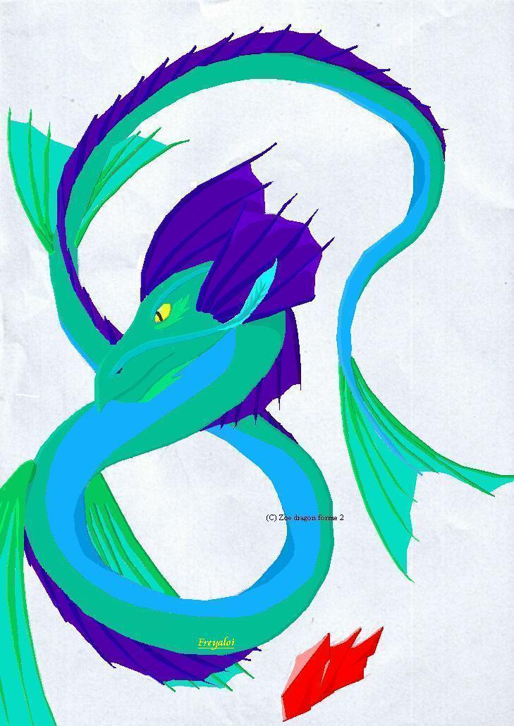 Zoe's dragon forme (colored) by freyaloi