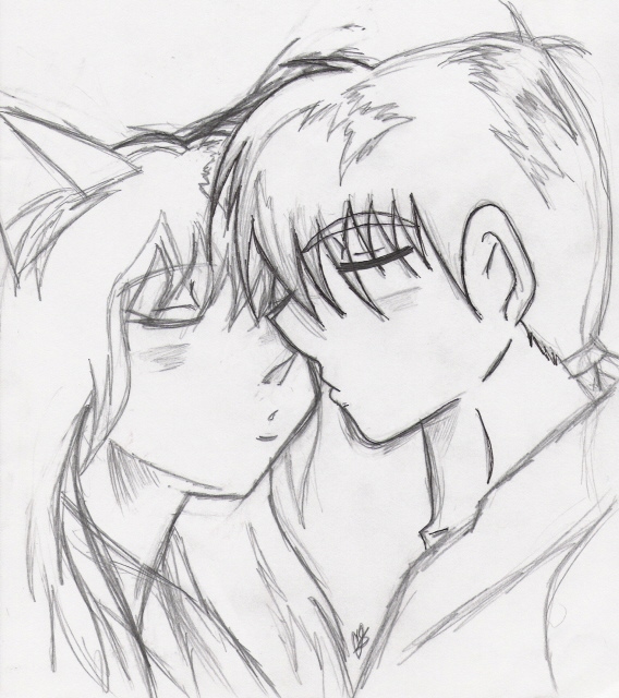 Cat girl and guy about to kiss(not finished) by Gonna-Chan