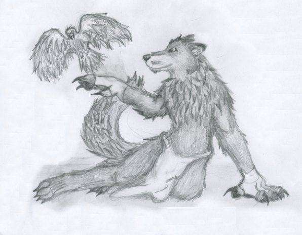 Wolf with bird by Greywolfen