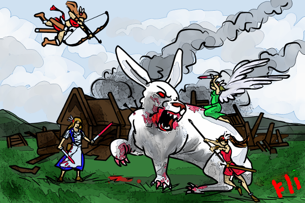 Valkyries vs Killer Rabbit by Grok
