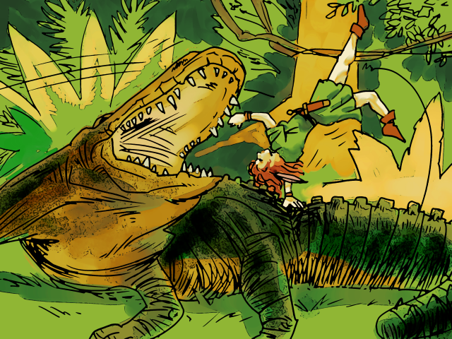 Wild Girl and the Croc by Grok