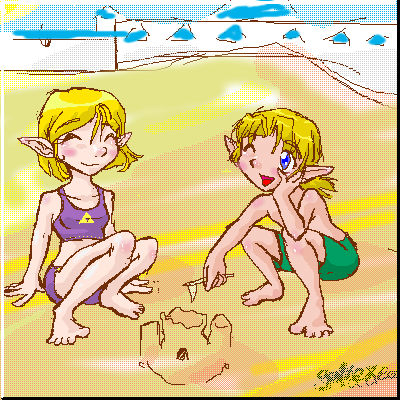Link & Zelda with.... A sandcastle!!! by gallexea