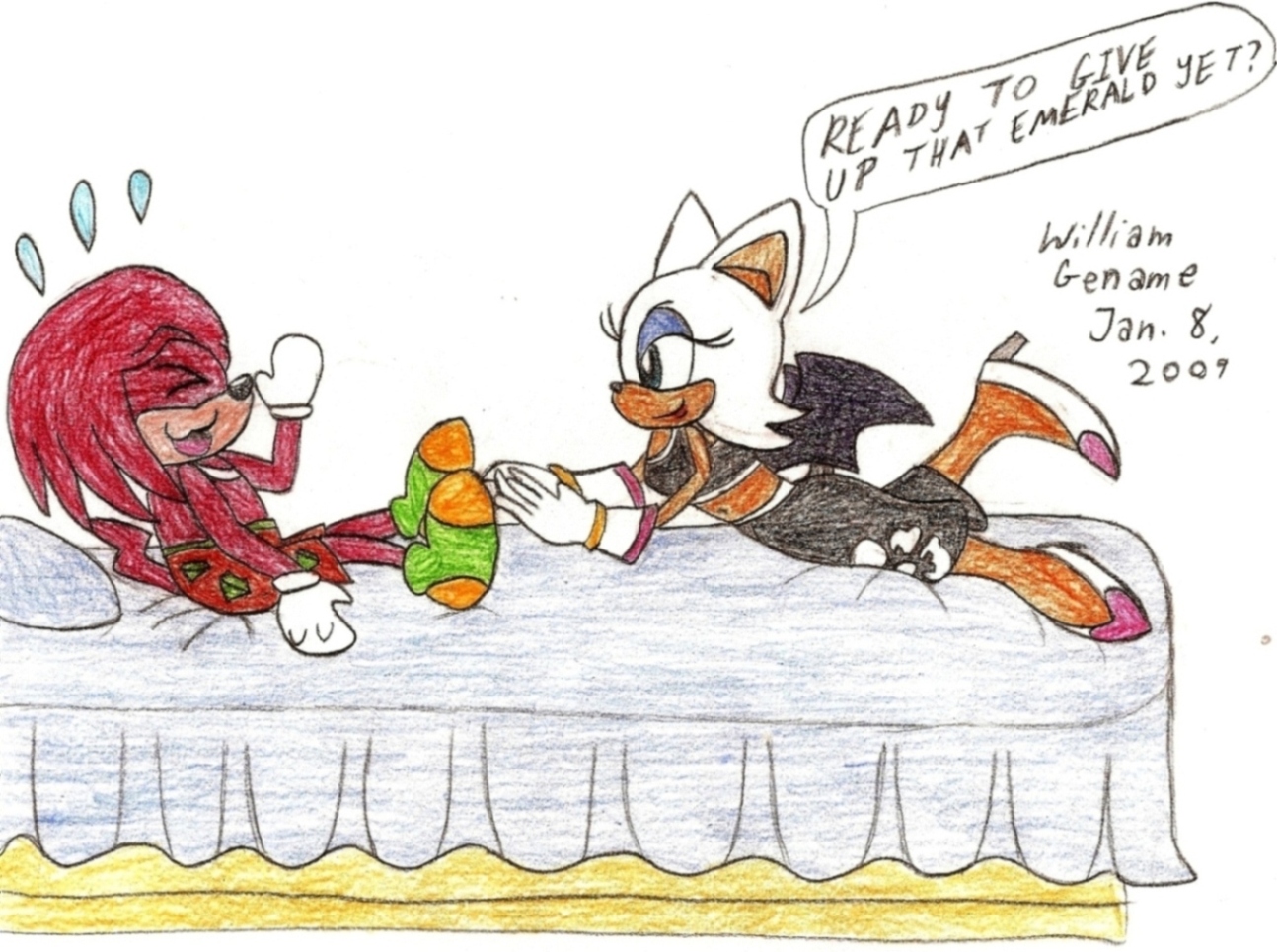Rouge's Tickle Attack on Knux by germanname