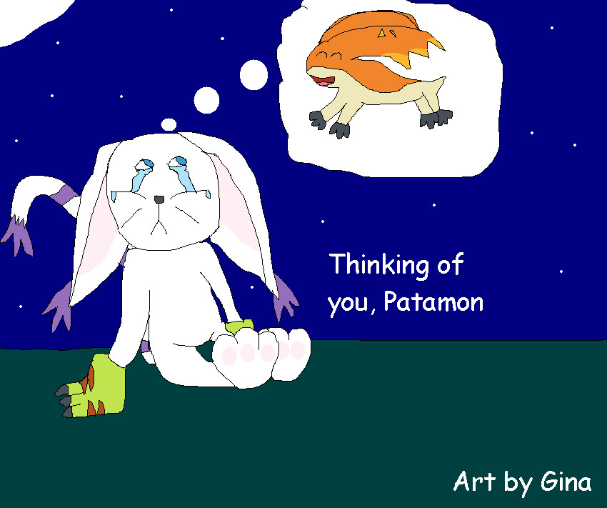 Gatomon Thinking Of Patamon by ginathehedgehog