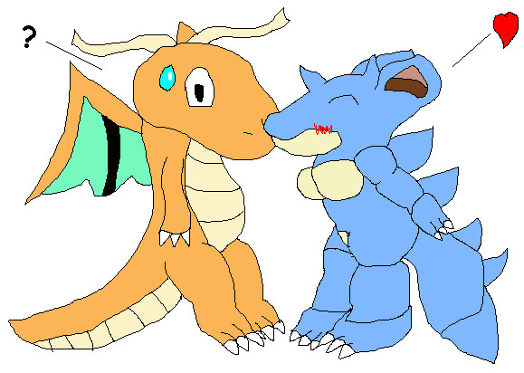A Nidoqueen Giving A Suprised Dragonite A Sweet Kiss *RQ From Boykingkilla* by ginathehedgehog