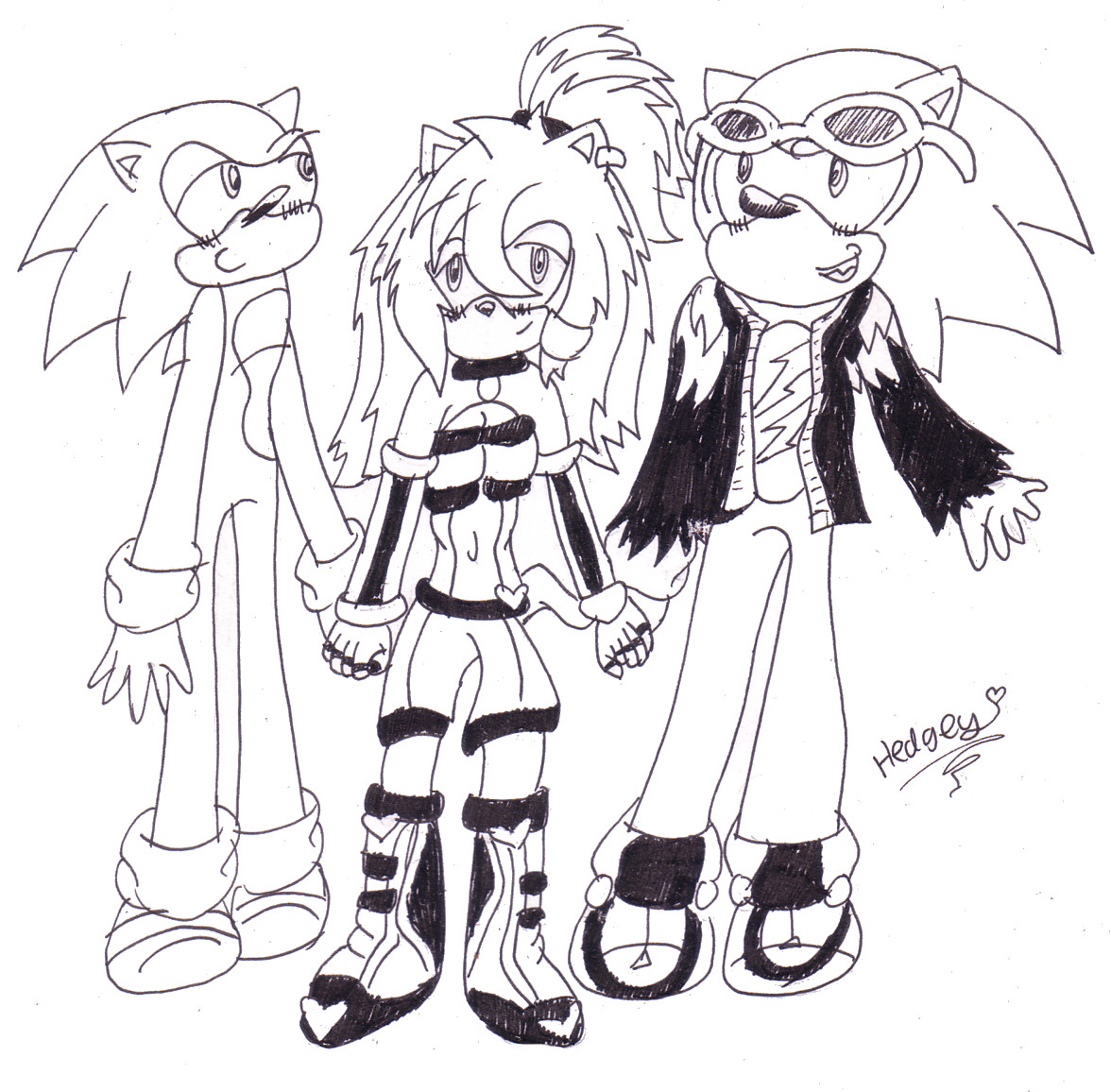 Sketch 5: Sonic, Mercedes And Scourge by ginathehedgehog