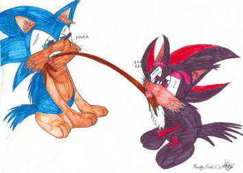 Sonic and Shadow playing tug-a-war by HarpyLink234