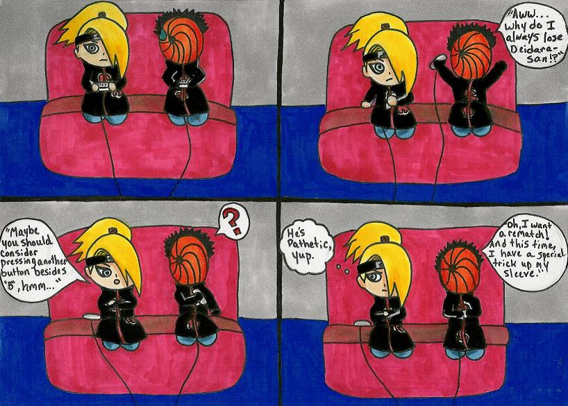Deidara and Tobi Playing a Video Game by Haunted-Flower