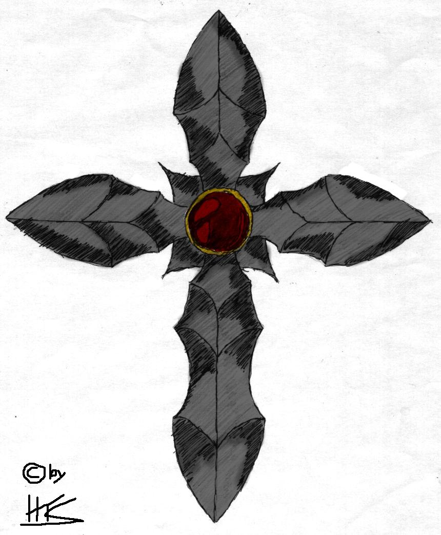 Metal cross with red diamond by HawkTheShadowhunter