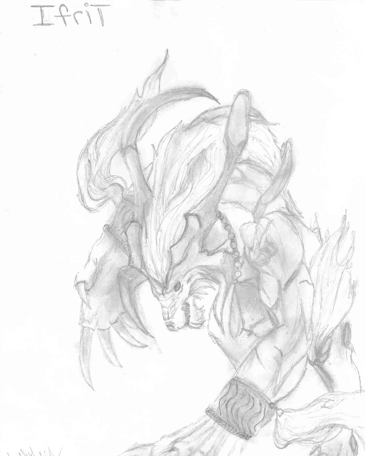 Ifrit (pencil drawing) by Heatherenie