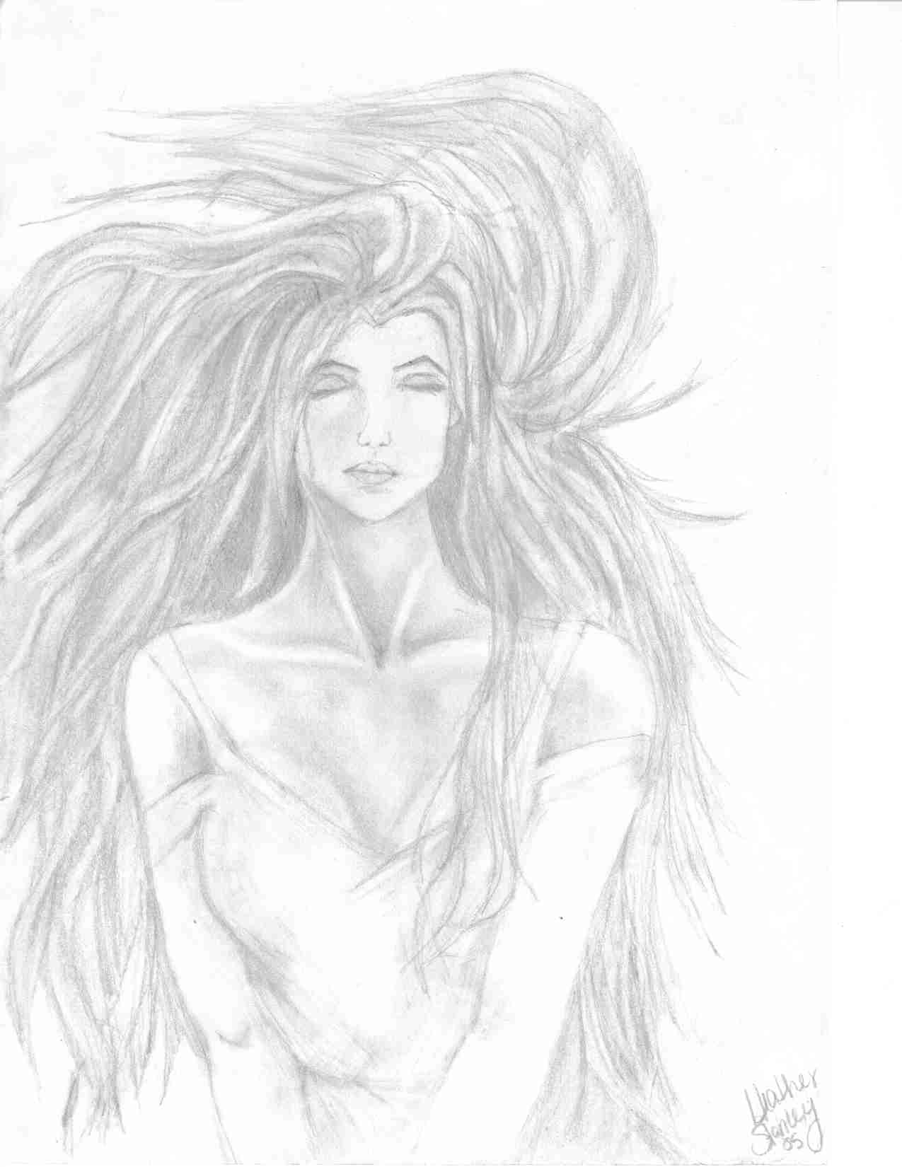 Woman in the wind (pencil drawing/realistic) by Heatherenie