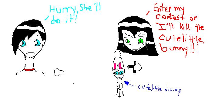 "Enter my contest or I'll kill the bunny!" by Hieis_lover_and_obsessor