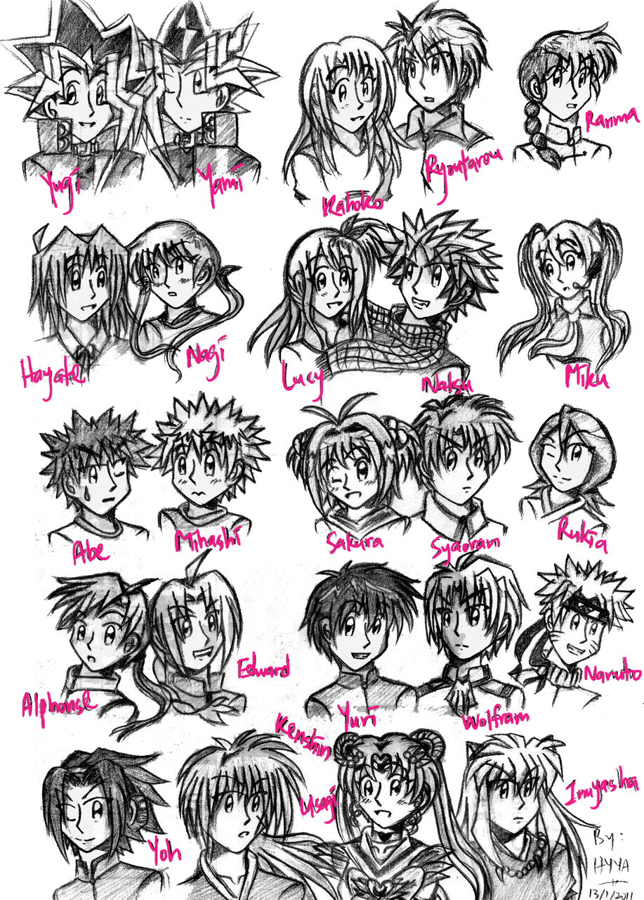 Anime_Characters_In_Sketch by HikariYugiYamiAtemu