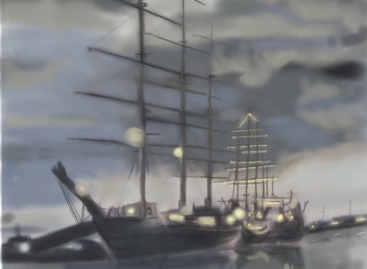 ships at dock by Hurdygurdymushroomman