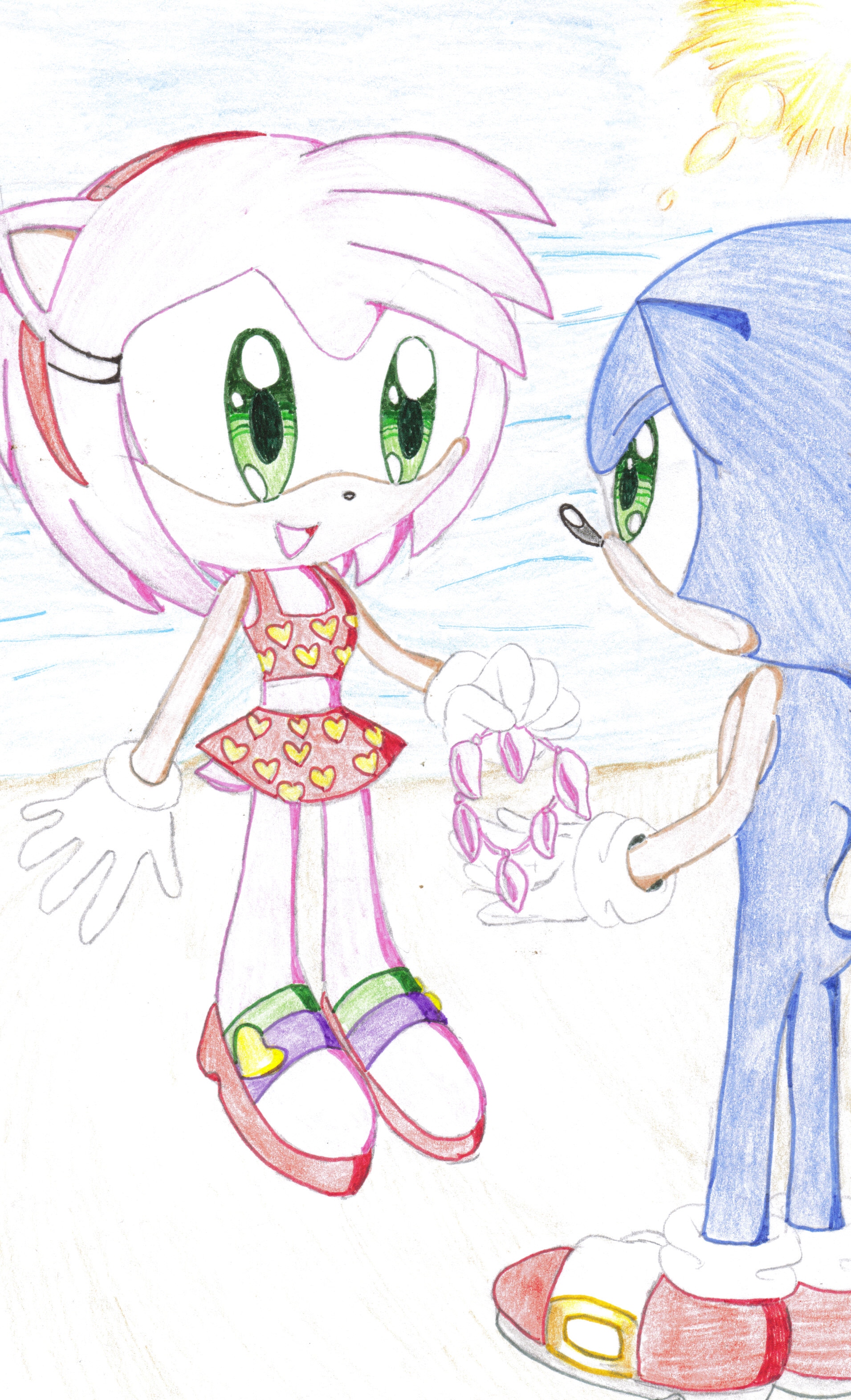 At the beach: Amy and Sonic by HyperHugs