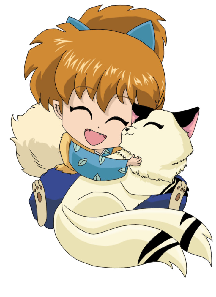 Shippo and Kilala hug by halfdemon912