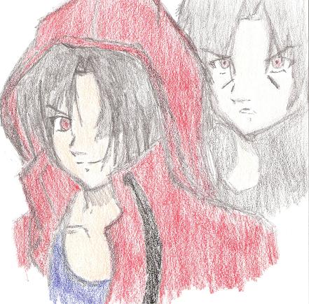 sasuke with hoodie and background itachi by happygurl