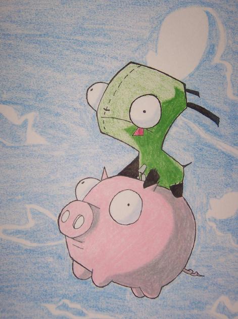 Gir riding flying pig by headintheclouds