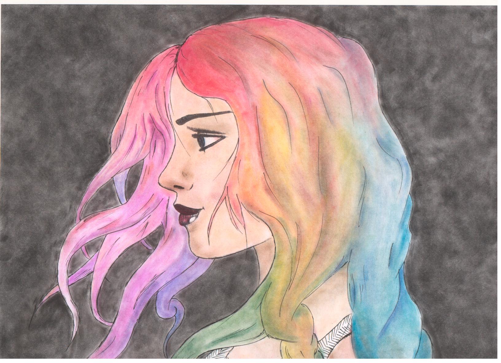 Multi-coloured hair girl by heylorlass