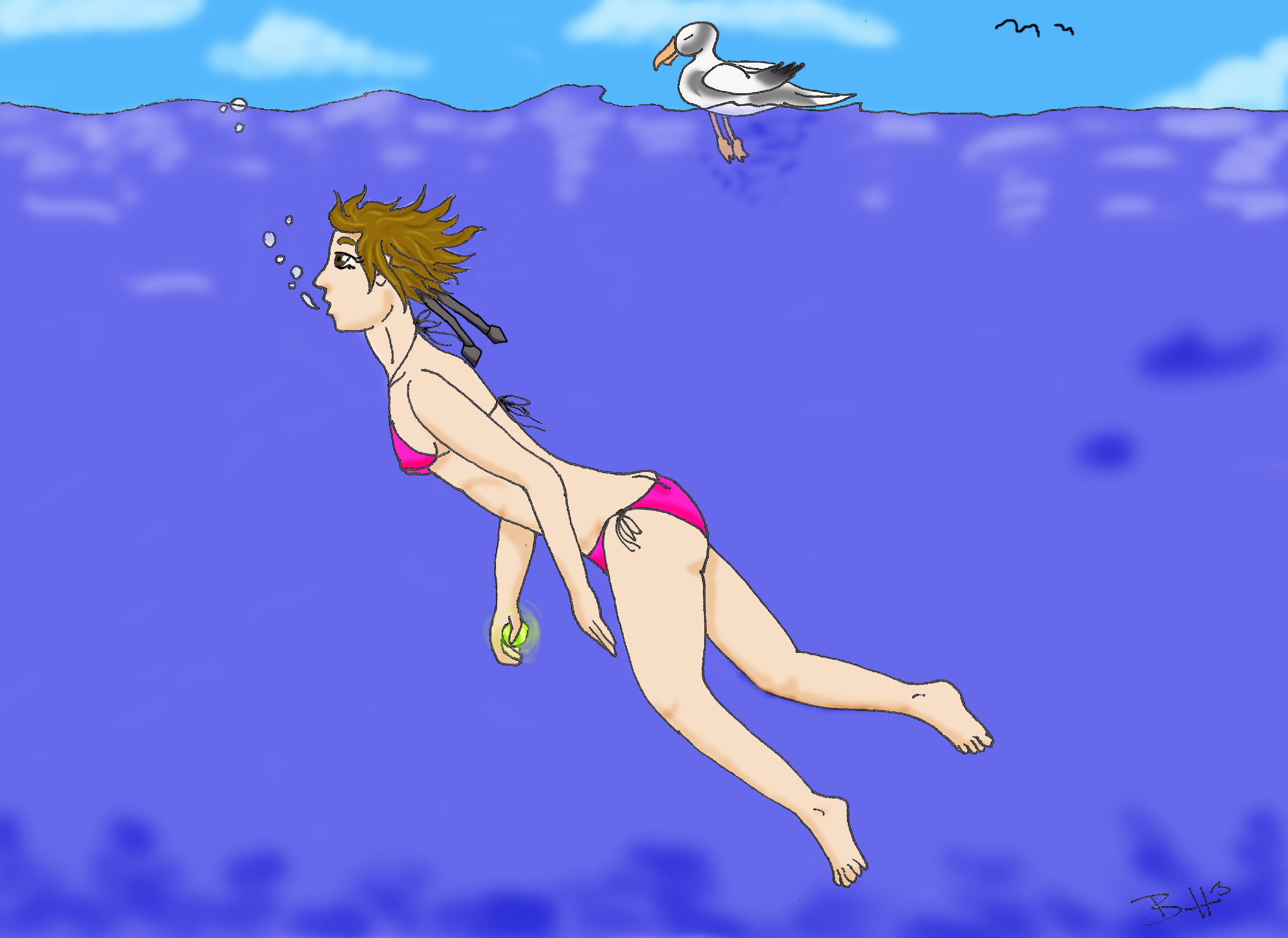 yuffie swimming request by humletrold