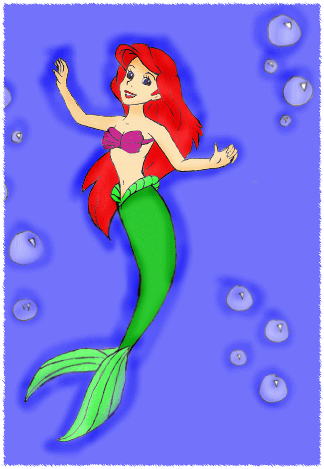 Under the sea with ariel (colored) by INUYASHAS1LOVE