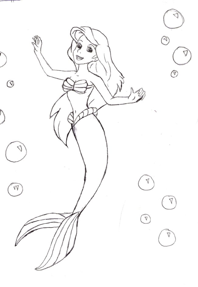 Under the sea with ariel (uncolored) by INUYASHAS1LOVE