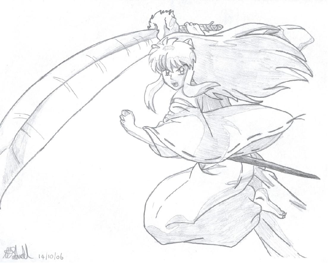 Inuyasha Jumps With Tetsusaiga by Ice_Vixin