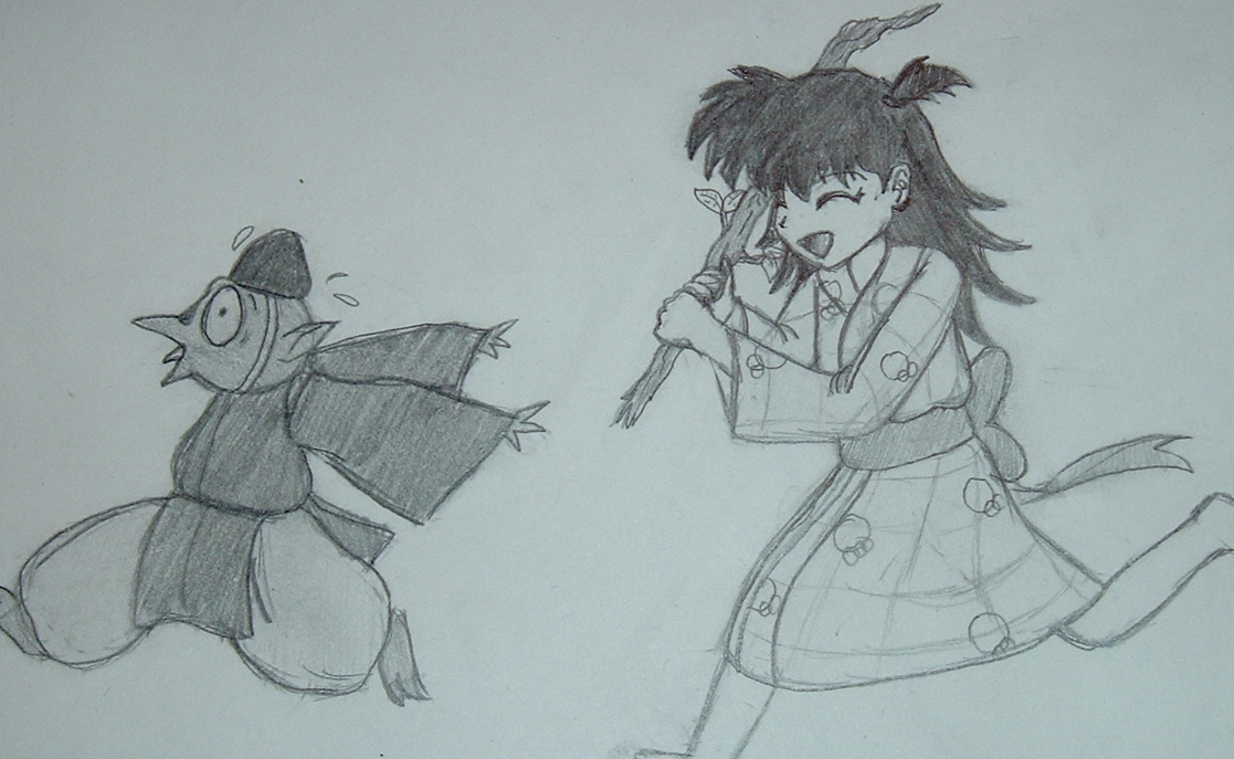 Rin chasing Jaken by Icy_inu_youkai4