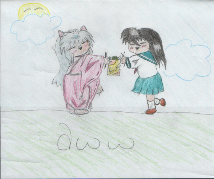 Chibi Inu&Kagome Sharing Pocky(Colored) by InuYasha_