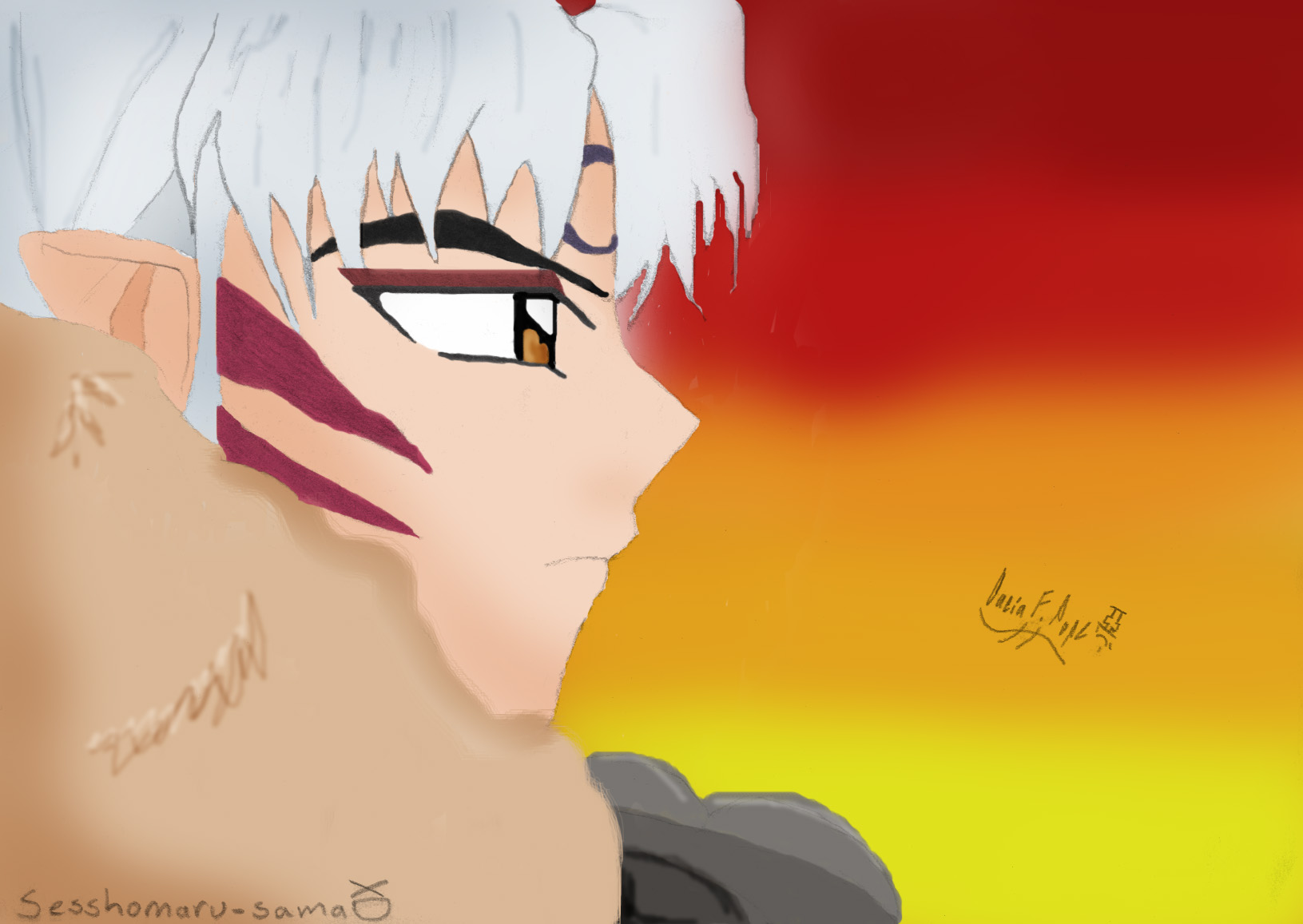 Sesshomaru is looking out to something... but what by Inuyashas_gurl