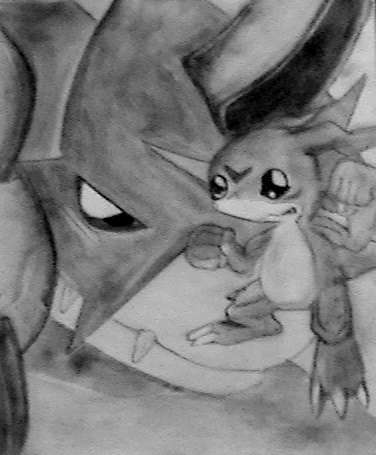 Vmon and Flamedramon from Digimon by ibain93