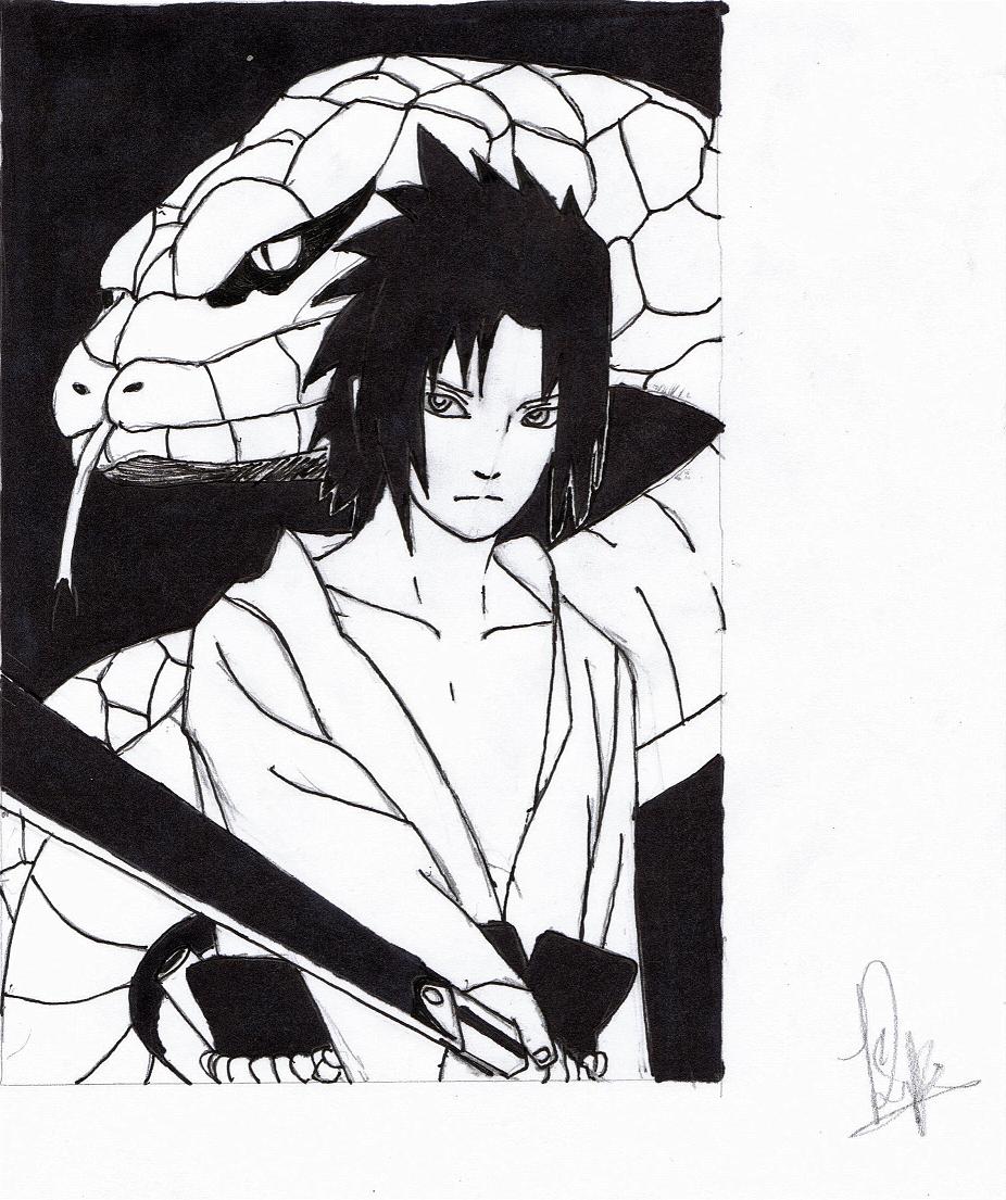 sasuke and a random big snake behind him by idetakimasu