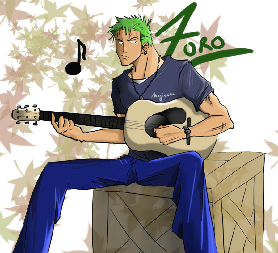 Zoro with a guitar by ihatecollege