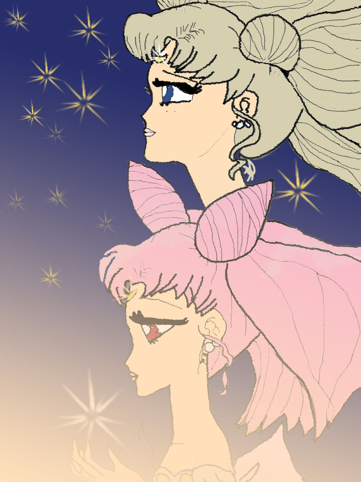 a Colored version of queen serenity and small lady by ilikktomoo1