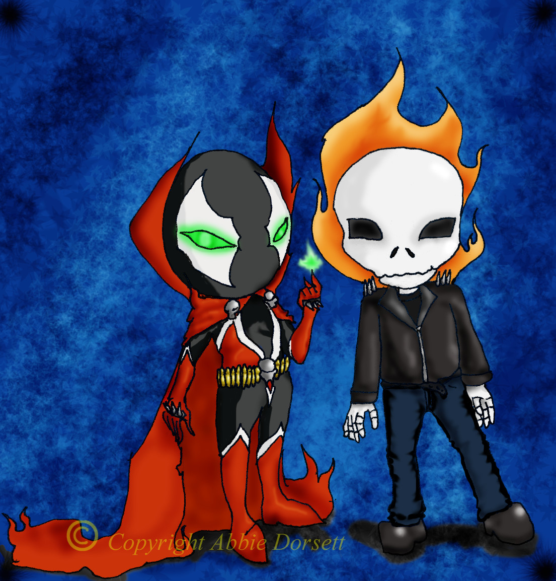 Chibi Spawn and Ghost Rider by imprisoned-dreamer