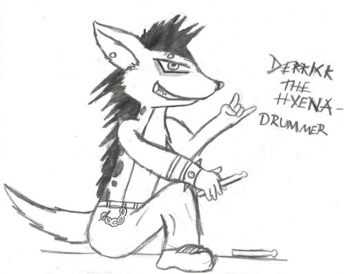 Derrick the Hyena- drummer (rough) by inferno_fox