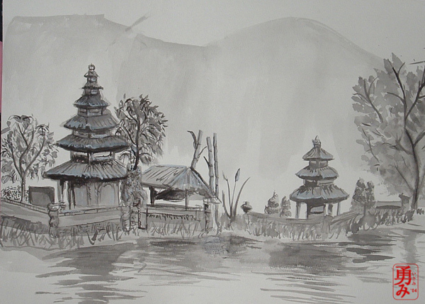 Landscape in Sumi-e by isami