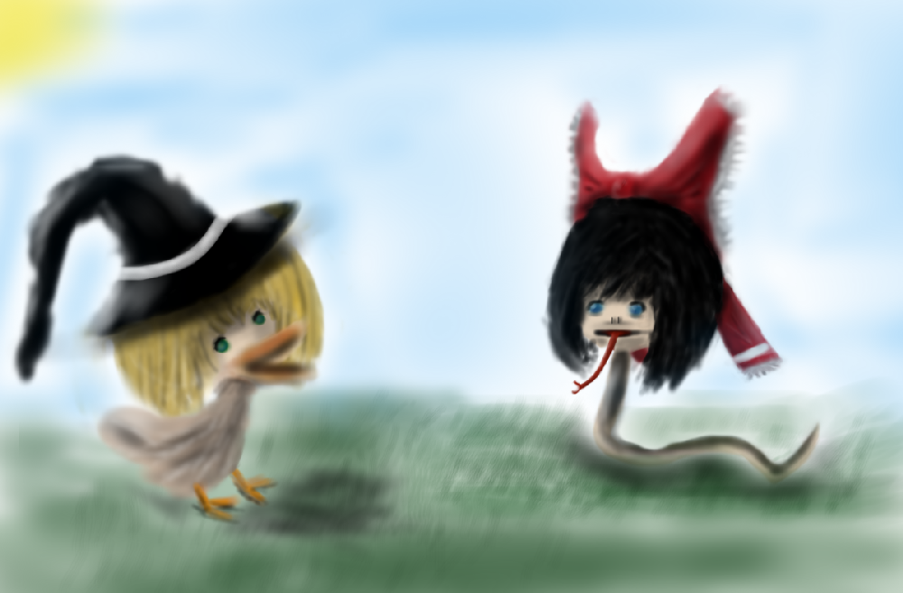 Reimu and Marisa go for a walk by italktowalls