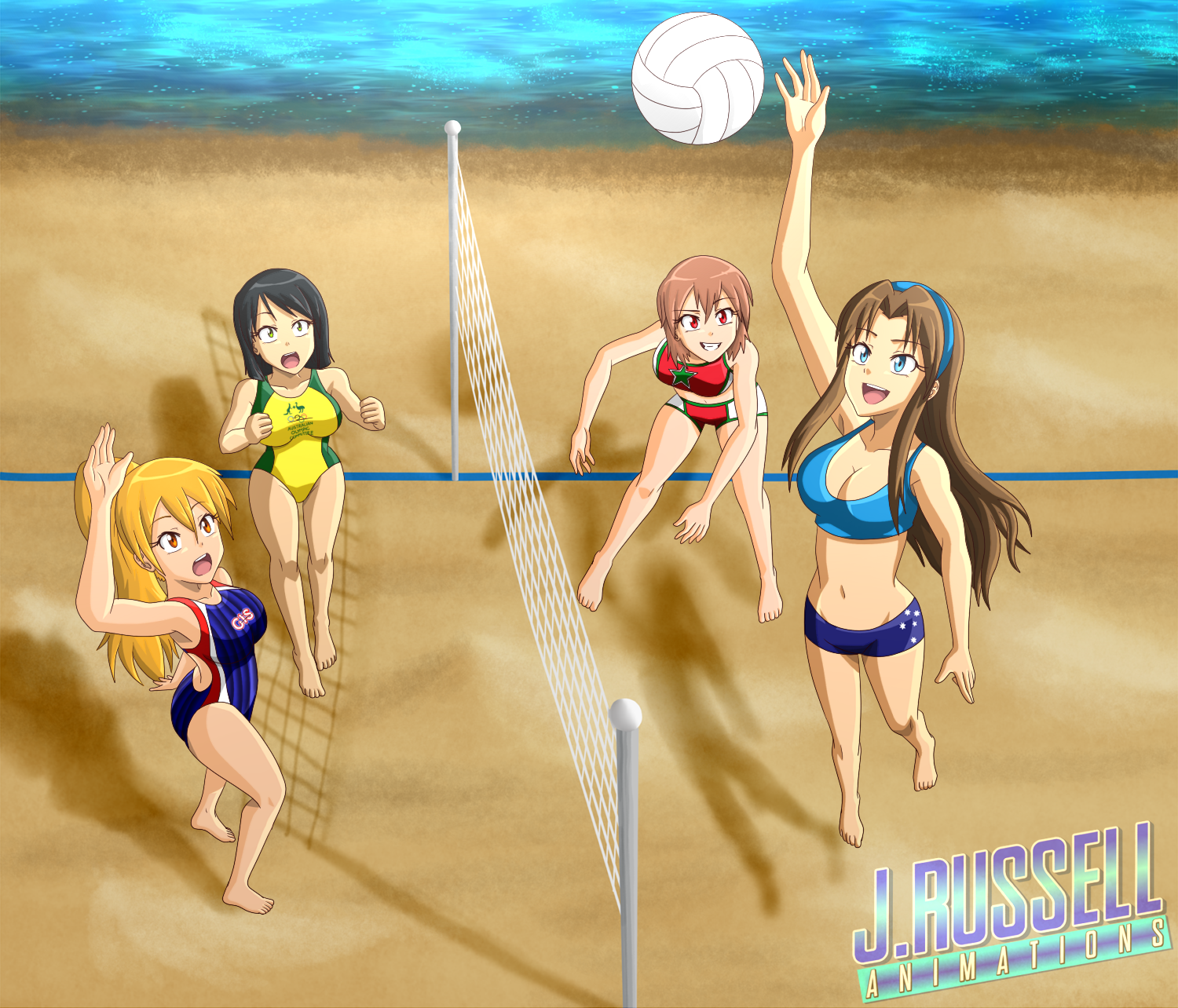 Volleyball Beach match - Besties vs Girls In Swimsuits by JRussellAnimations
