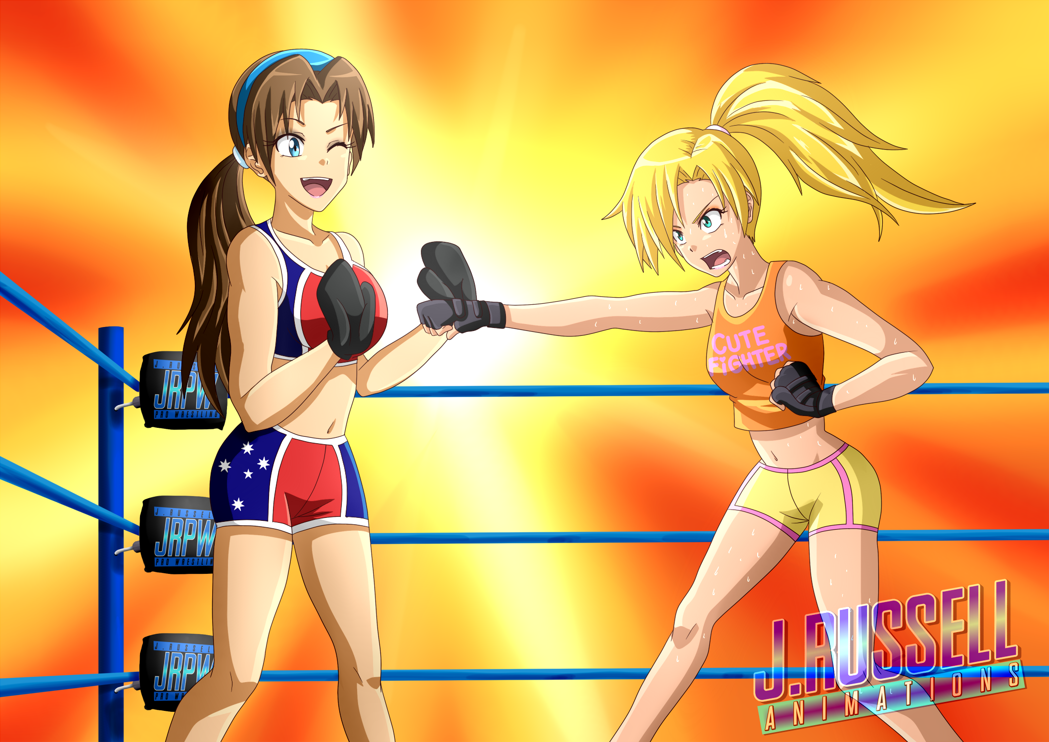 Intense training in the ring - yumiko & Kathy by JRussellAnimations