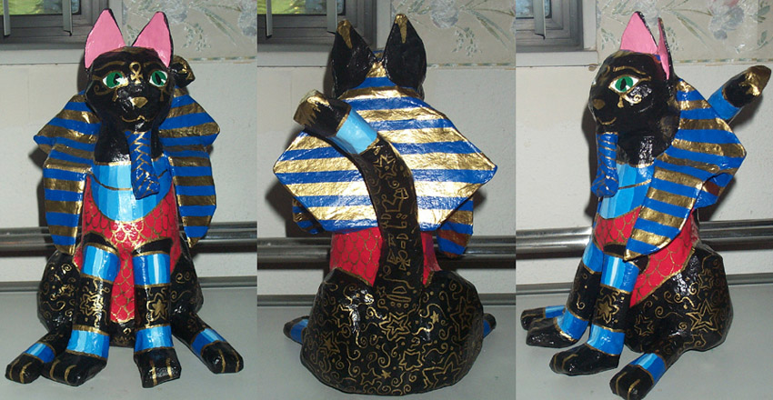 Pharaoh kitty in paper mache by JennStrummer