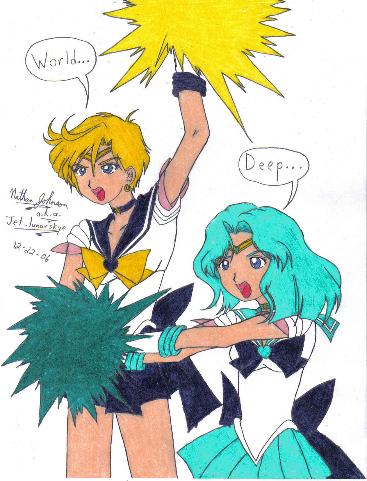 Sailor Uranus and Neptune attack by Jet_lunarskye