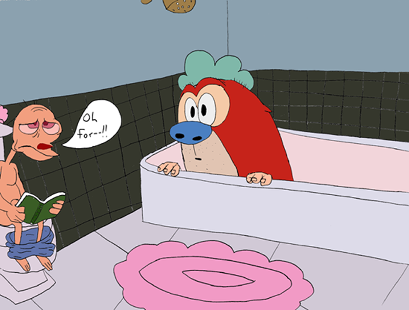 Ren and Stimpy in the Bathroom by Johntennek