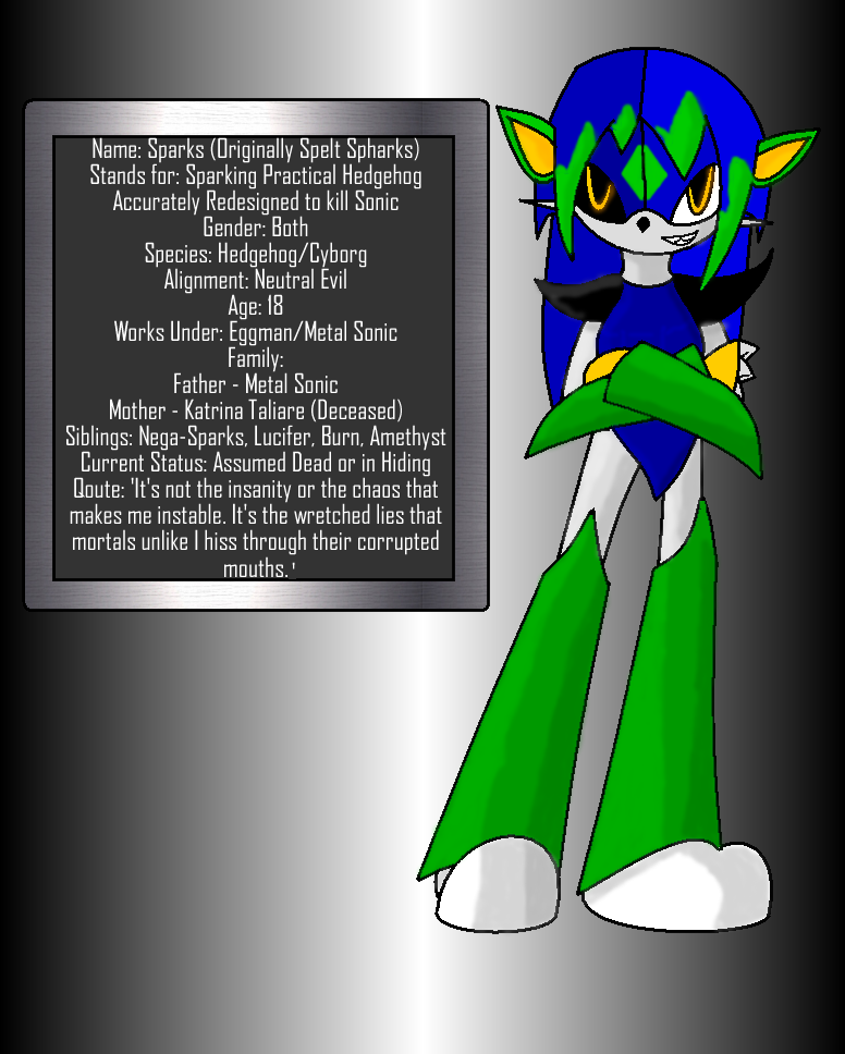 Character Bio: Sparks the Hedgehog by JustaMetalSonicFan1