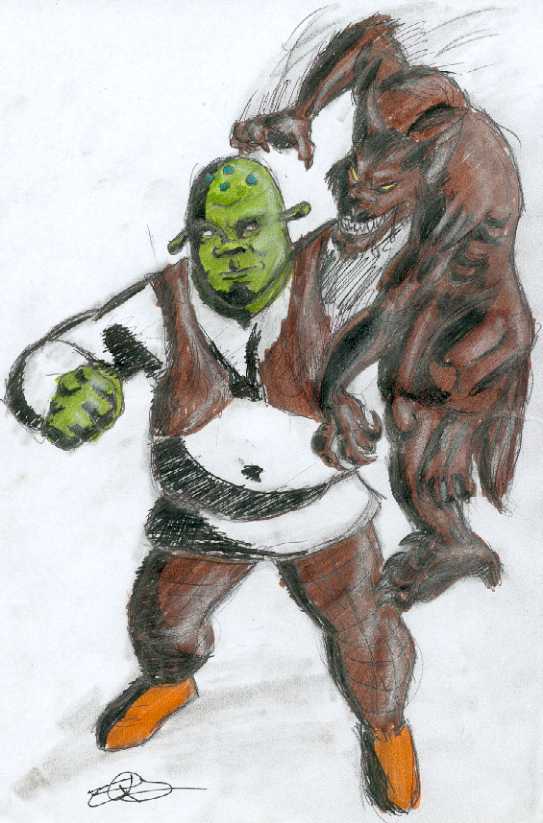 Shrek fightin' a werewolf by jesus_freak