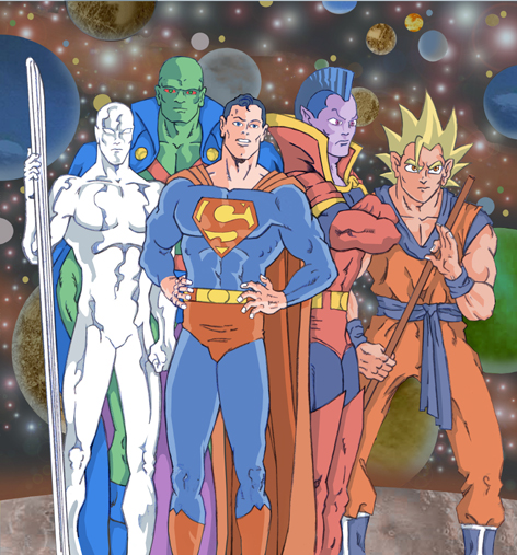 alpha: Silver Surfer, J'onn J'onzz, Superman, Gladiator and Goku (clr) by jira