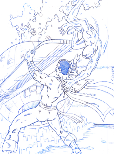 alpha: Captain Marvels confronts Silver Surfer (sketchy) by jira