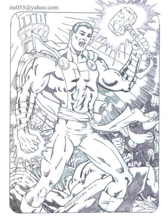 alpha: Captain Marvel wields Thor's hammer (pencil) by jira